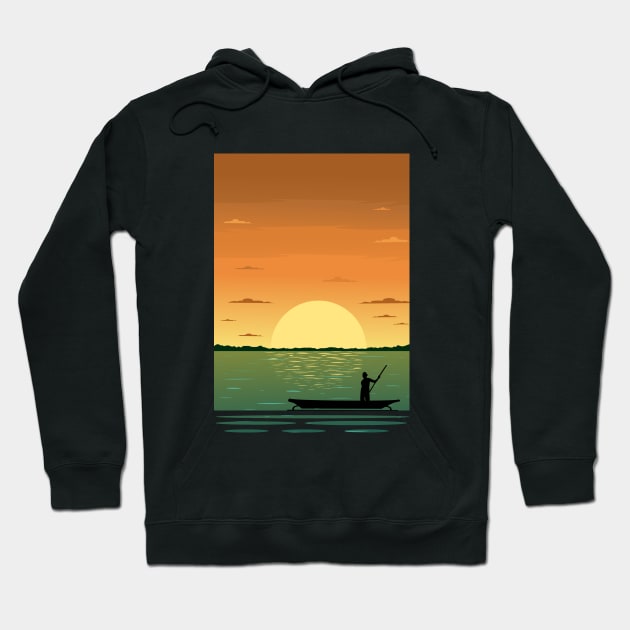 Sunset and the fisher in minimalist artwork Hoodie by Zakaria Azis